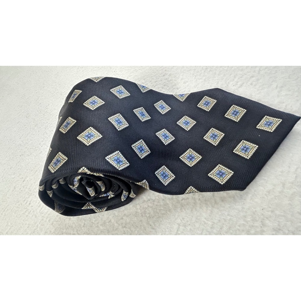 Jos. A. Bank Necktie Mens OS Navy Blue Geometric Professional Silk Tie